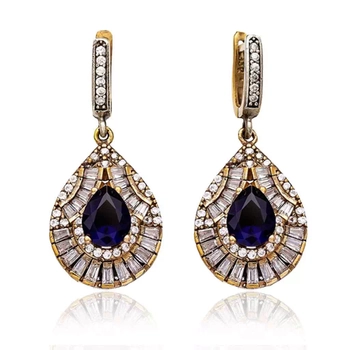 Srebrne kolczyki szafirowe łezki z podłużnymi cyrkoniami