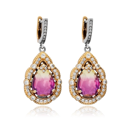 Kolczyki srebrne z ametrynem i cyrkoniami