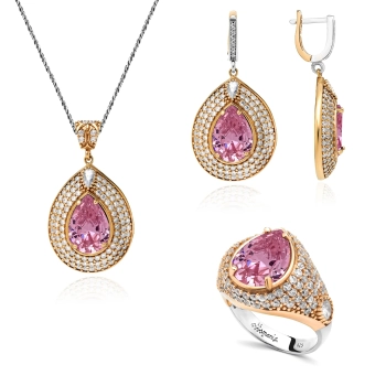 Srebrny komplet z różowym topazem w stylu ottomańskim