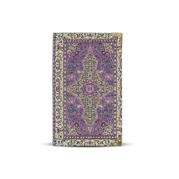 Mały notes z ozdobną tkaniną - fioletowy wzór 14 x 8,5 cm