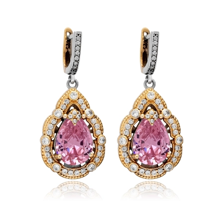 Kolczyki srebrne z różowym topazem i cyrkoniami