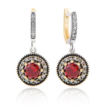 Srebrne kolczyki etno z granatem