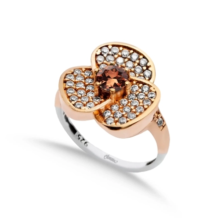 Pierścionek srebrny z zultanitem i cyrkoniami