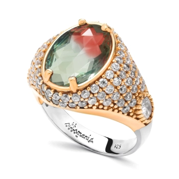 Pierścionek srebrny z turmalinem arbuzowym w stylu ottomańskim