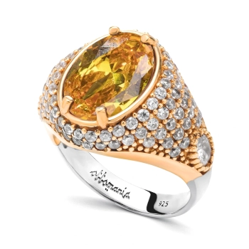 Pierścionek srebrny z cytrynem w stylu ottomańskim