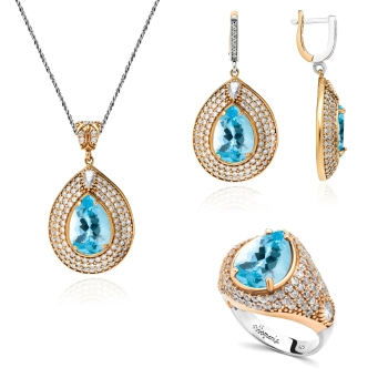 Srebrny komplet z błękitnym topazem w stylu ottomańskim