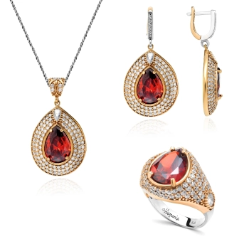 Srebrny komplet z granatem w stylu ottomańskim