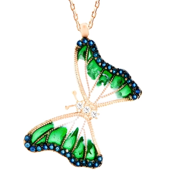 Naszyjnik zielony pozłacany motyl