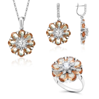 Komplet biżuterii ze srebra 925 z zultanitami w kształcie kwiatu