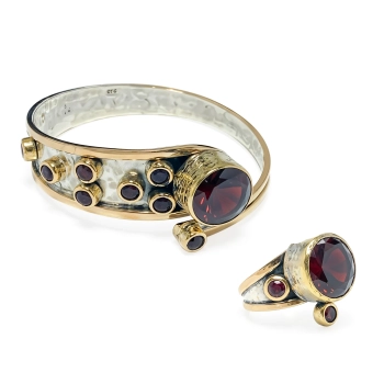 Komplet srebrny z okrągłym granatem - Wyprawa przez orient