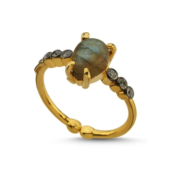 Uniwersalny pierścionek srebrny z labradorytem - pozłacany