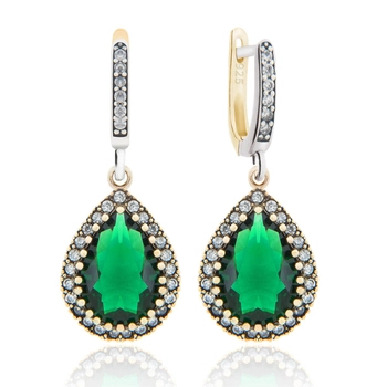 Srebrne kolczyki Hurrem ze szmaragdami