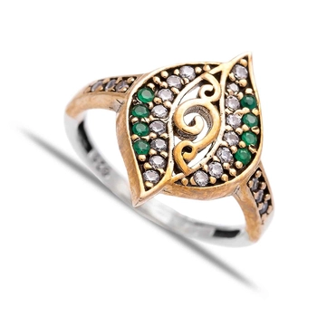 Osmański pierścień ze szmaragdem i cyrkoniami