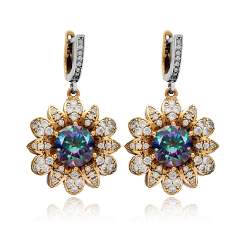 Kolczyki srebrne w kształcie kwiatów z mistycznym topazem i cyrkoniami