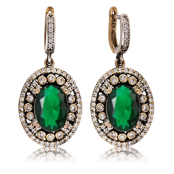 Osmański szmaragd Sułtanki Kosem - kolczyki srebrne