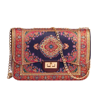 Torebka damska na ramię orientalna brązowa z łańcuchem