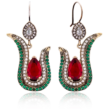 Czerwony tulipan sułtanki Hatice - kolczyki srebrne