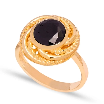 Pozłacany pierścionek ze srebra "wirujący onyks"