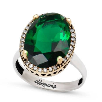 Owalny pierścień ze szmaragdem - srebro 925