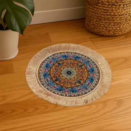 Okrągły dywanik orientalny 30 x 30 cm w pomarańczowo-niebieskie wzory