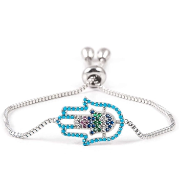 Posrebrzana bransoletka z brązu z motywem ręki Fatimy