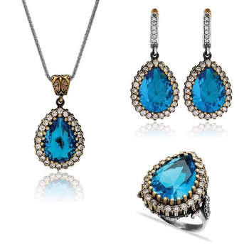 Klasyczny komplet Sułtanki Hurrem z błękitnym topazem