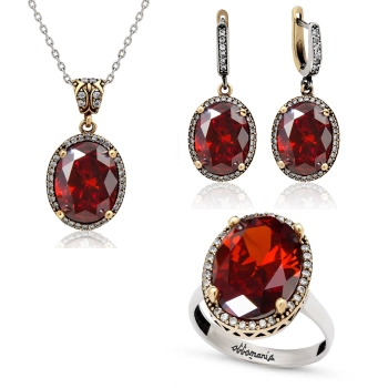 Srebrny komplet z granatem i cyrkoniami