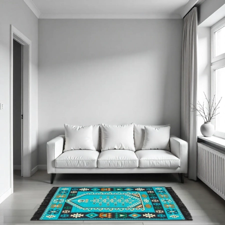 Dywan turecki kilim 120x80 cm - bawełna, turkusowy wzór