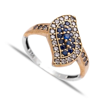 Delikatny pierścionek z szafirami i cyrkoniami