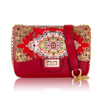 Torebka damska orientalna czerwona, na ramię, crossbody