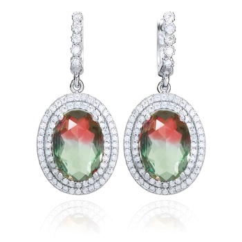 Owalne kolczyki z turmalinem arbuzowym - srebro 925