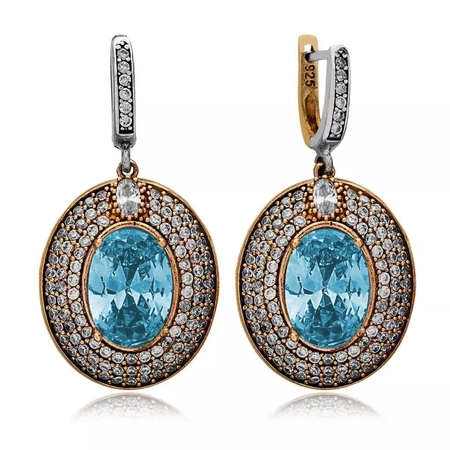 Kolczyki srebrne z błękitnym topazem w stylu ottomańskim