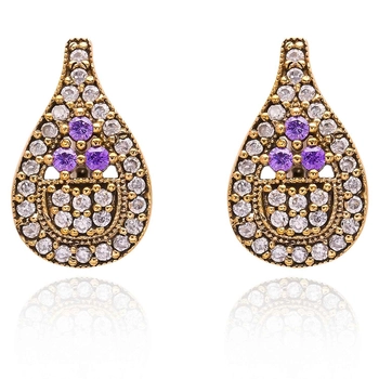 Delikatne srebrne kolczyki z ametystem i cyrkoniami