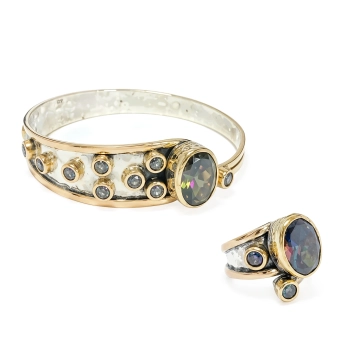 Komplet srebrny z owalnym mistycznym topazem - Wyprawa przez orient