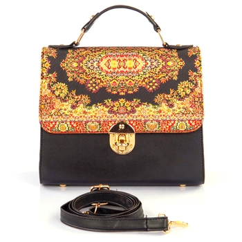 Czarna listonoszka ze złotym wzorem - torebka orientalna