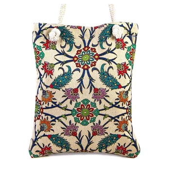 Beżowa gobelinowa torba z kwiatowym wzorem