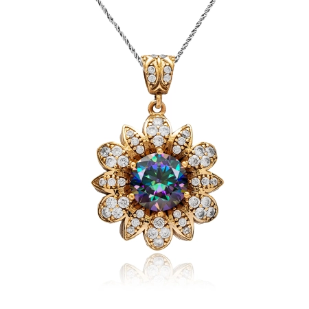Naszyjnik srebrny w kształcie kwiatu z mistycznym topazem i cyrkoniami