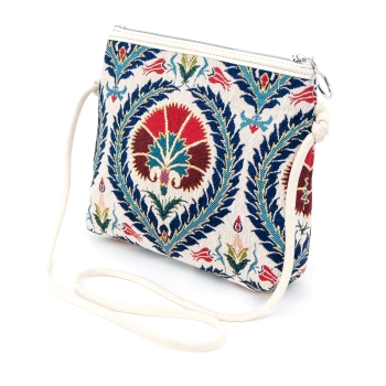 Torebka gobelinowa na ramię z roślinnym ornamentem