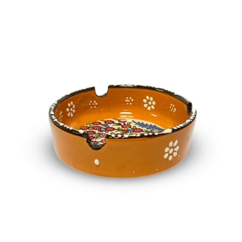 Popielniczka ceramiczna pomarańczowa z motywem kwiatowym