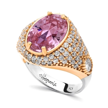 Pierścionek srebrny z różowym topazem w stylu ottomańskim