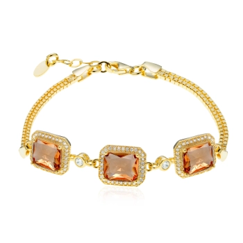 Regulowana bransoletka na rękę z pozłacanego srebra z prostokątnym zultanitem - Złoto Haremu