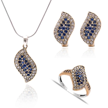 Delikatny komplet z szafirami i cyrkoniami