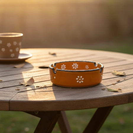 Popielniczka ceramiczna pomarańczowa z orientalnym wzorem handmade