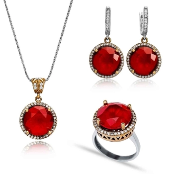 Komplet z rubinem - srebro 925