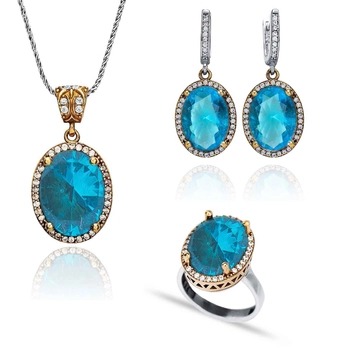 Komplet ze srebra z błękitnym topazem