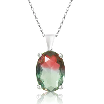 Owalny naszyjnik srebrny z turmalinem arbuzowym
