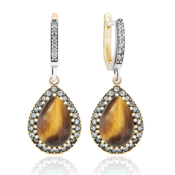 Srebrne kolczyki Hurrem z tygrysim okiem