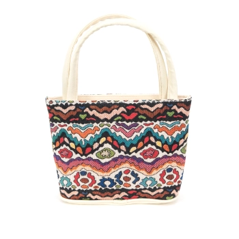 Mała torebka gobelinowa z ekoskóry i paskiem - shopperka crossbody