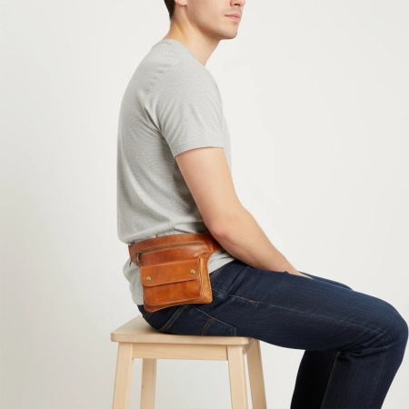 Skórzana nerka z trzema kieszeniami Vintage