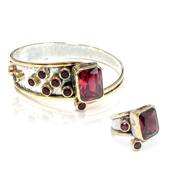 Komplet srebrny z prostokątnym granatem - Wyprawa przez orient